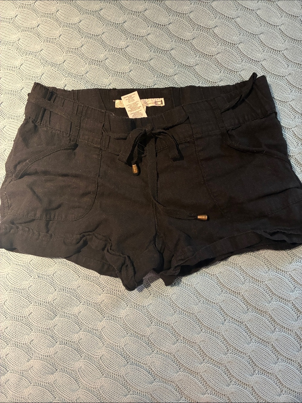 Black Linen Dynamite Drawstring Micro Shorts